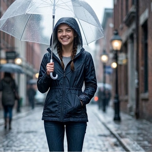 Abercrombie & Fitch Jackets & Blazers - Abercrombie & Fitch Navy Hooded Windbreaker Rain Coat Jacket - XS